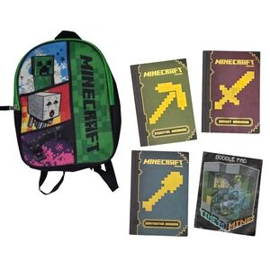 Minecraft Mini Backpack Book Set Lot Handbooks Doodle Pad Green Black Mojang Set